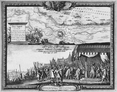 Niederlage der polnischen Armee bei Kola, August 1655, König von Schweden empfängt den Botschafter Polens zur Kapitulation von Jean Lepautre